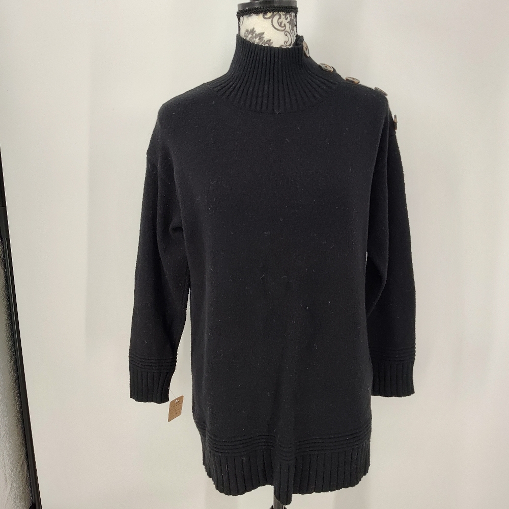 Anthropologie Black Turtleneck Sweater With Button Details Women's Small